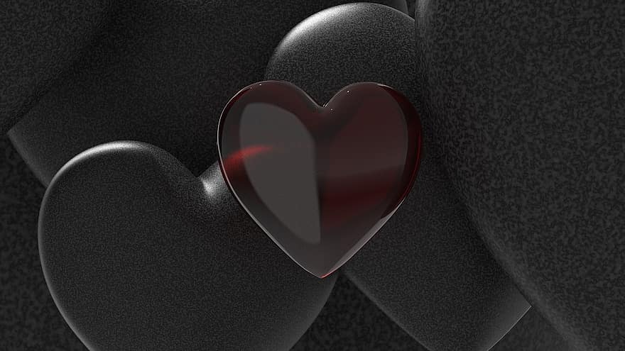 رومانسي ، حب ، قلب ، زجاج ، 3D ، أحمر ، أسود ، القلب الرمادي ، زجاج رمادي