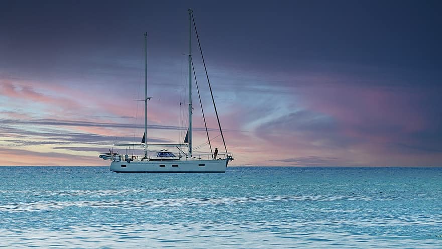 Boat, Sea, Twilight, Yacht, Sky, Clouds, Calm, Serenity, Leisure, Horizon, nautical vessel