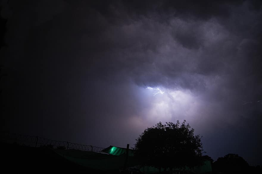 Sky, Clouds, Nature, Outdoors, Landscape, Lightening, Storm, Weather, Thunderstorm, Night, Tree