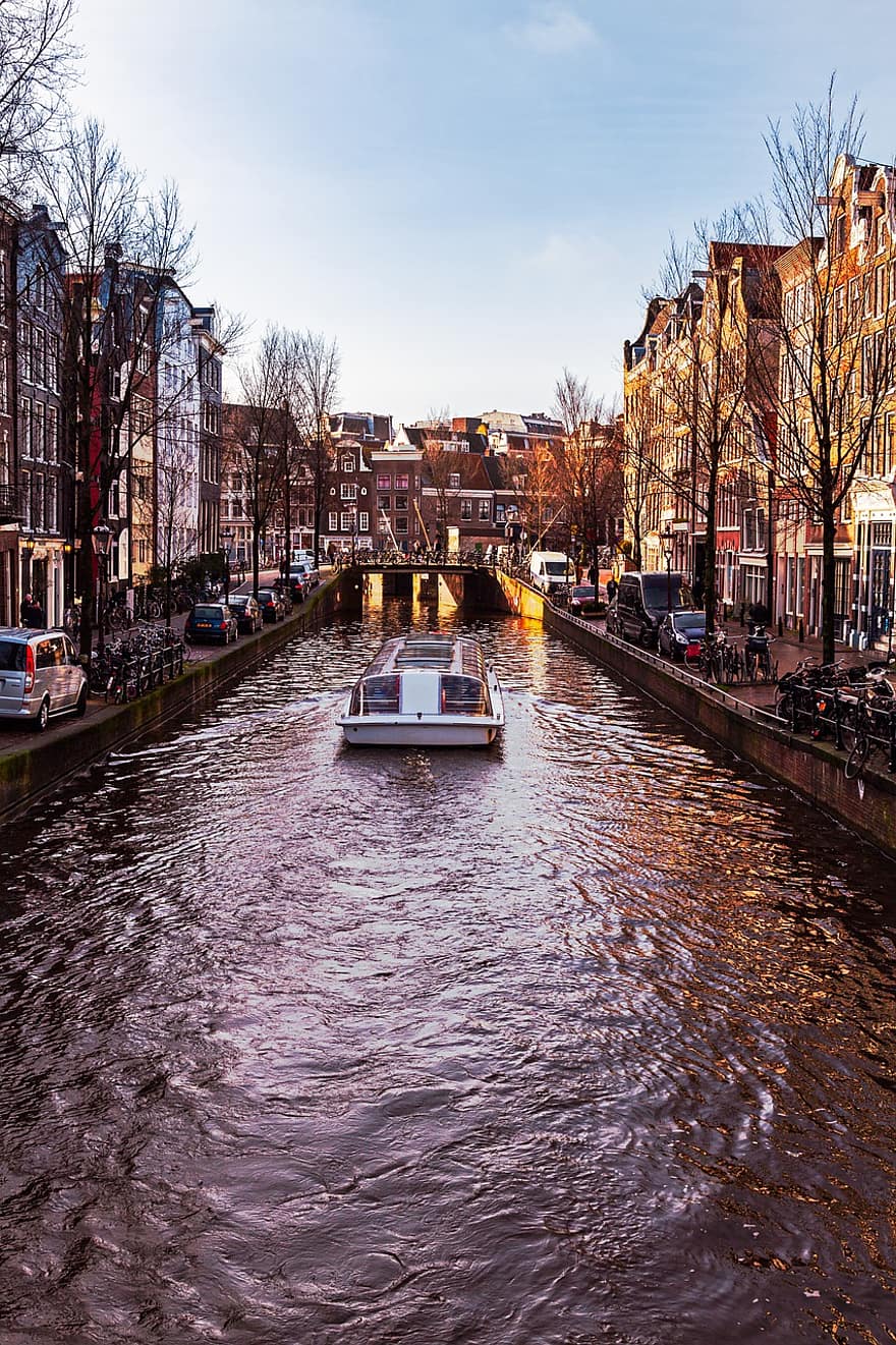 hajó, csatorna, Amszterdam, folyó hajó, vízi, kirándulóhajó, víz, idegenforgalom, utazás, történelmi központ, hajókirándulás
