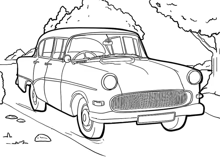 Old Timer, tekening, auto, ontwerp, voertuig, klassiek, vervoer-, verkeer, automotive, retro, oud