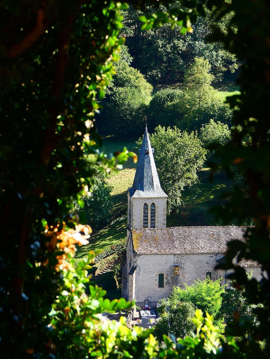 landsby, Belcastel, aveyron, fra middelalderen, turisme, kloster, pierre, arv, klokketårn, Frankrike