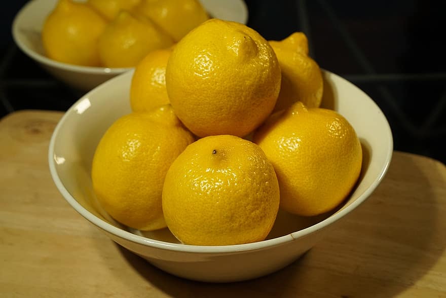 jeruk lemon, buah-buahan, makanan, mangkuk, jeruk, organik, segar, menghasilkan, matang, berair, bersifat asam