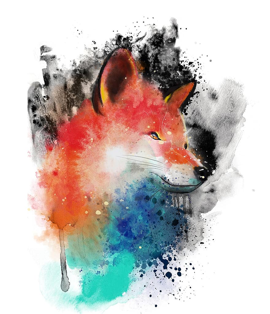 Fox, Redhead, Animal, Nature, Watercolor, Watercolors, Portrait, Hunting, Red Fox, Red