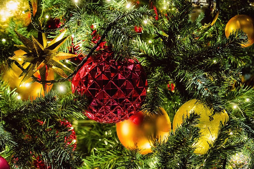 décoration de Noël, Noël, décoration, babiole, lumières, Sapin de Noël, boule de Noel, ornement, de fête, vacances, à feuilles persistantes
