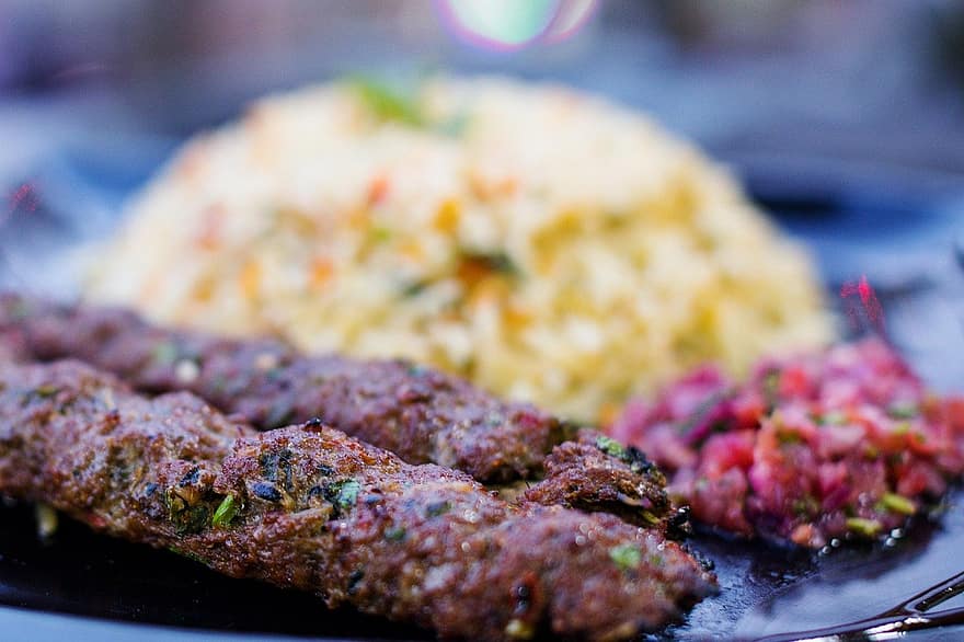 kebab, plat, menjar, carn, gourmet, dinar, carn de porc, vedella, a la graella, cuinar, placa