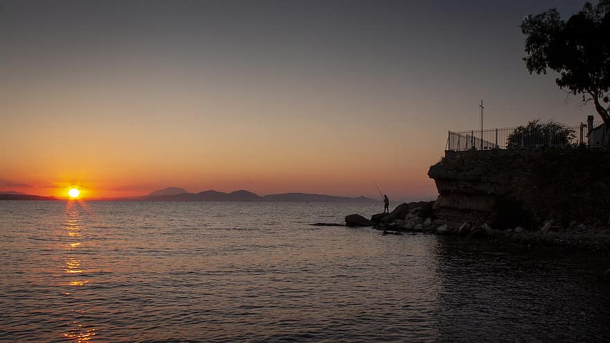 Grecia, mar, puesta de sol, Atenas, paisaje, naturaleza