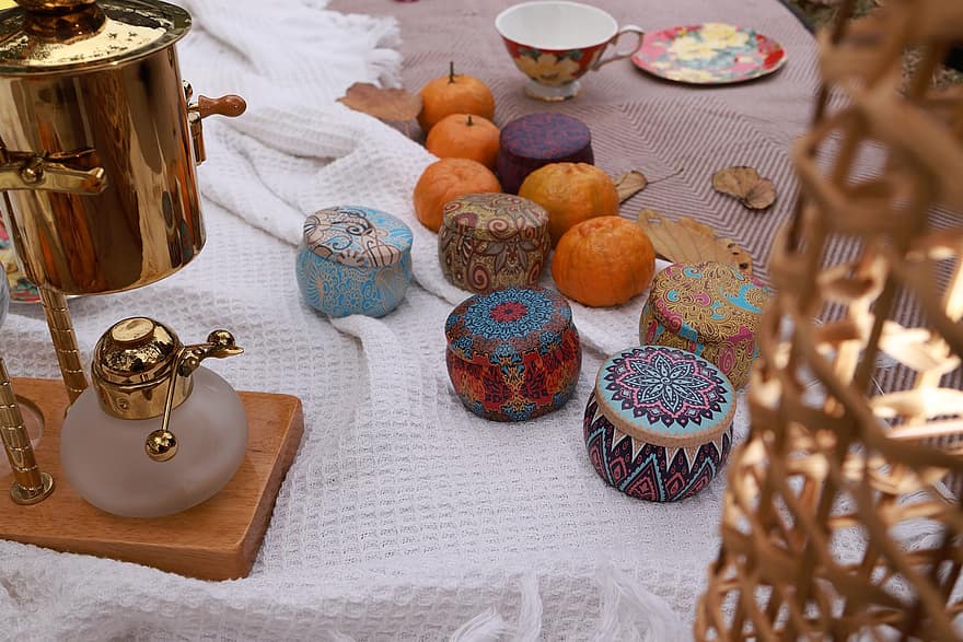 piknik, teh, tenang, set teh, waktu luang, dekorasi, budaya, dalam ruangan, latar belakang, kayu, pola