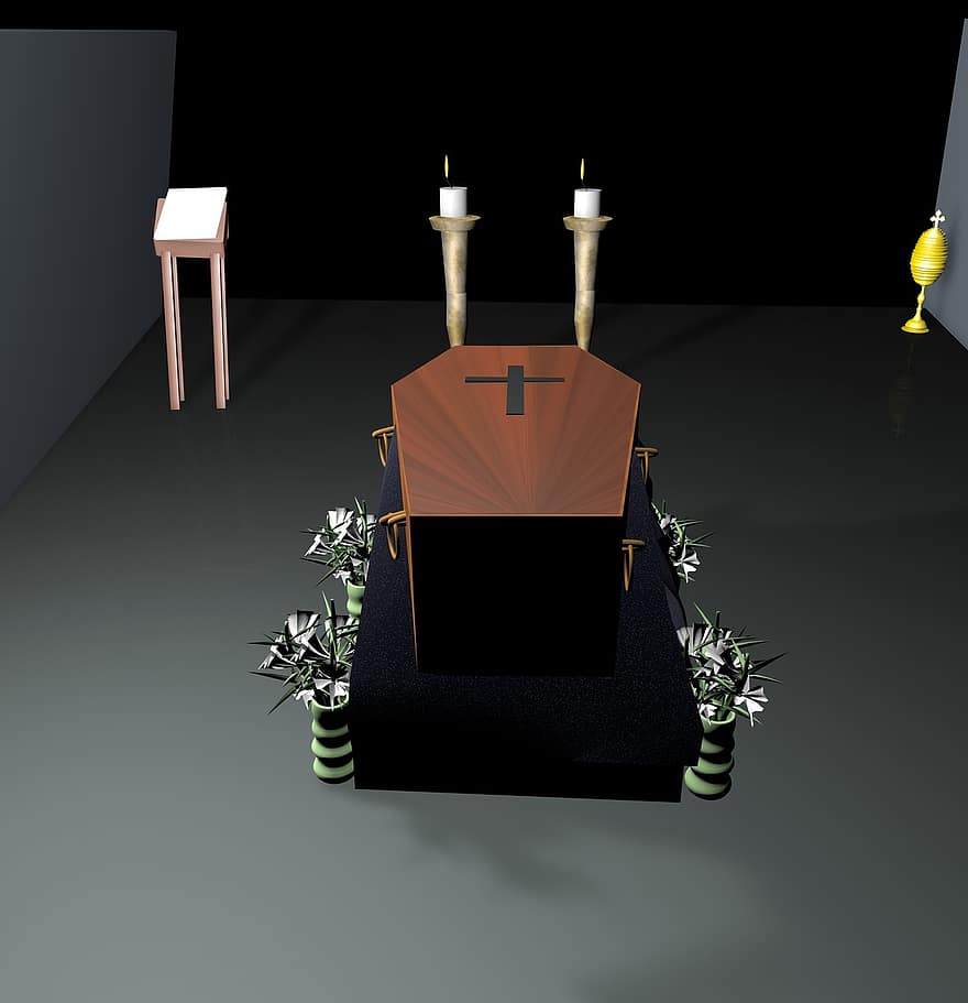 Coffin, Funeral, Encoffining, Cross, Candle, Bury, Mourning, Commemorate, Final Resting Place, Gravestone, Memory