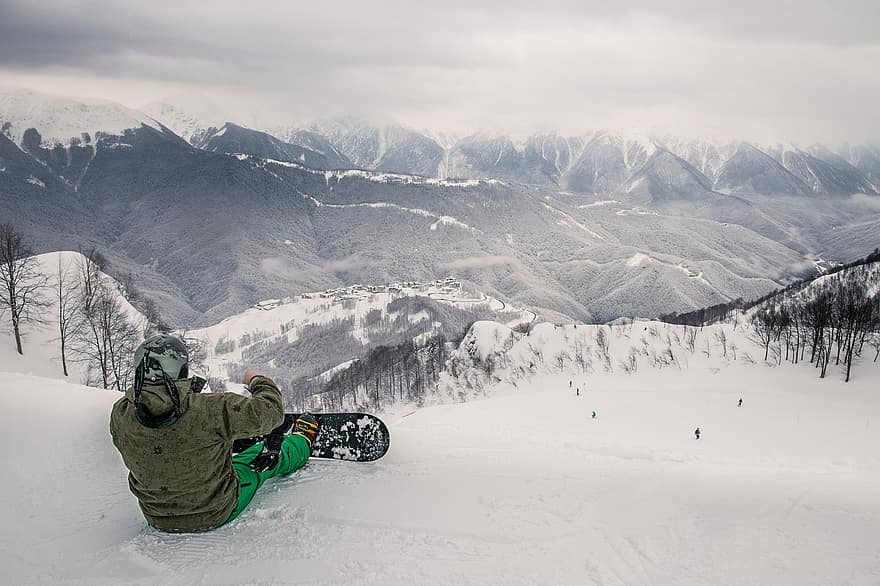 munţi, iarnă, snowboard, persoană, sport, timp liber, agrement, activitate, zăpadă, pantă, de munte