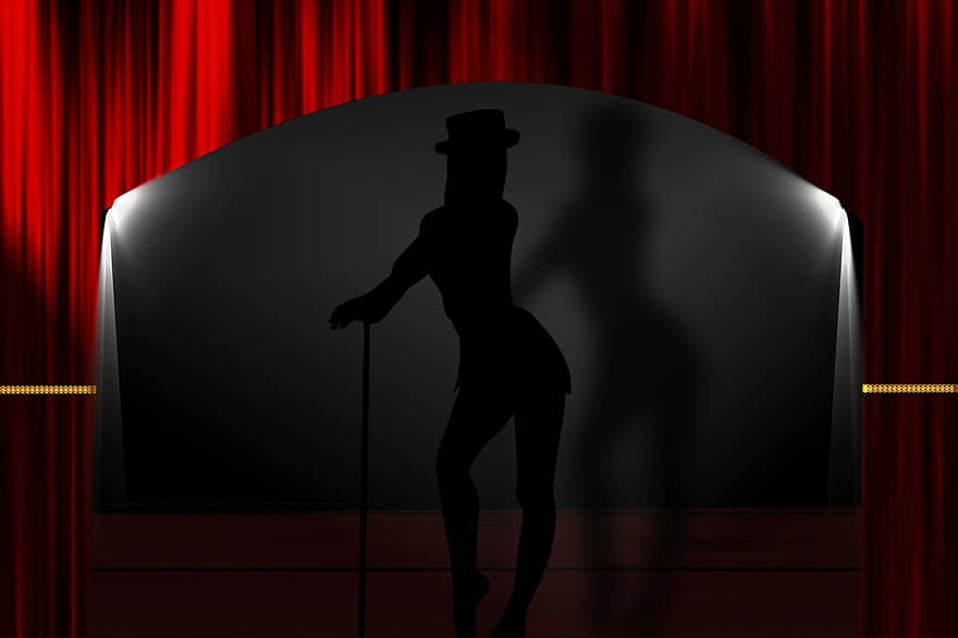 Stage, Woman, Curtain, Silhuetten, Cabaret