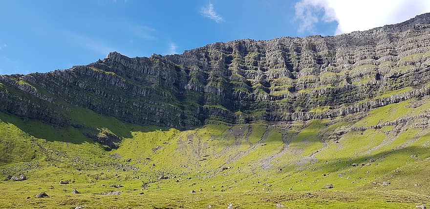 montaña, naturaleza, al aire libre, desierto, viaje, exploración, Islas Faroe, paisaje, verano, color verde, rock