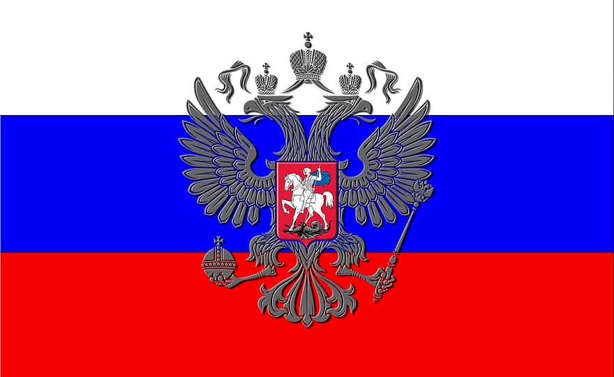 russisk flagg, russisk våpenskjold, Russisk keiserørn, keiserlige ørn, flagg, Russlands flagg