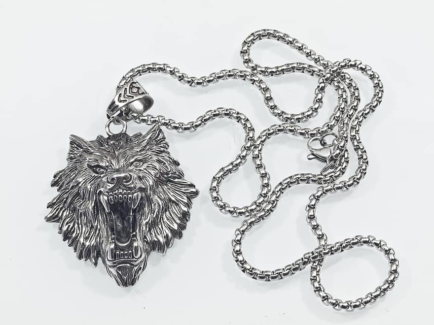 Collier, argent, Lion, pendentif