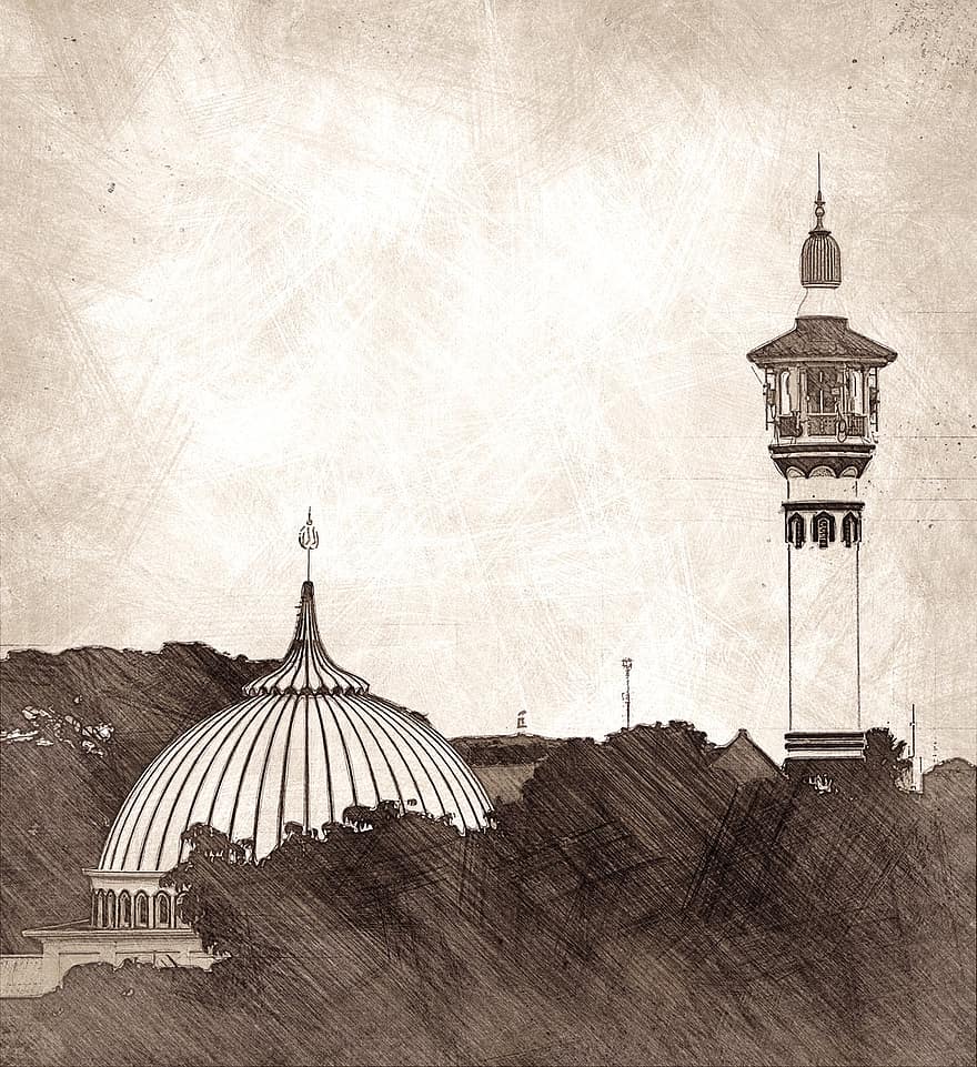 Meczet, naszkicować, islam, muzułmański, ołówek