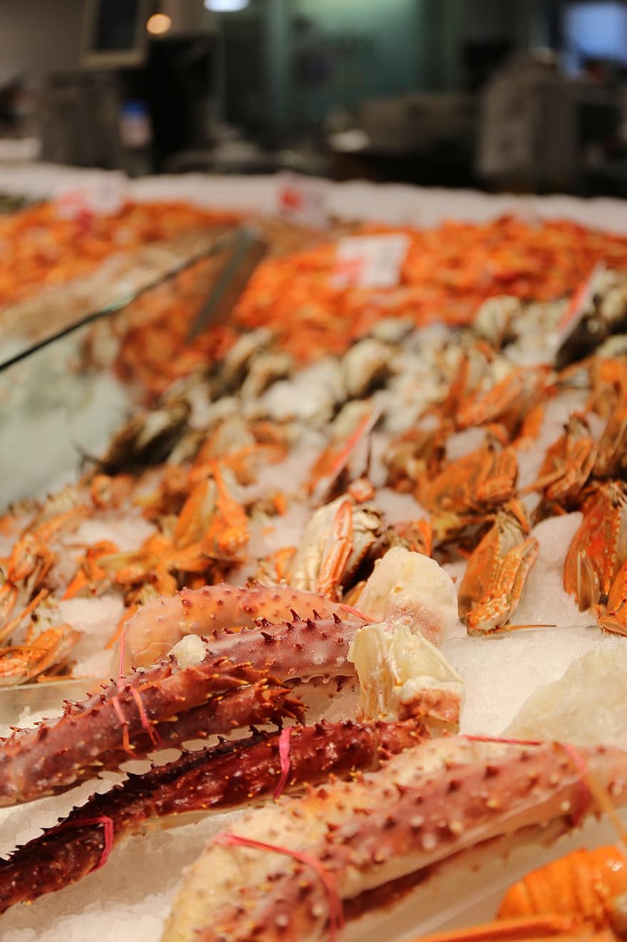 Krabbe, Fisch, Markt, Fischhändler, Meeresfrüchte, frisch, Lebensmittel, roh, traditionell, tropisch, Verkäufer