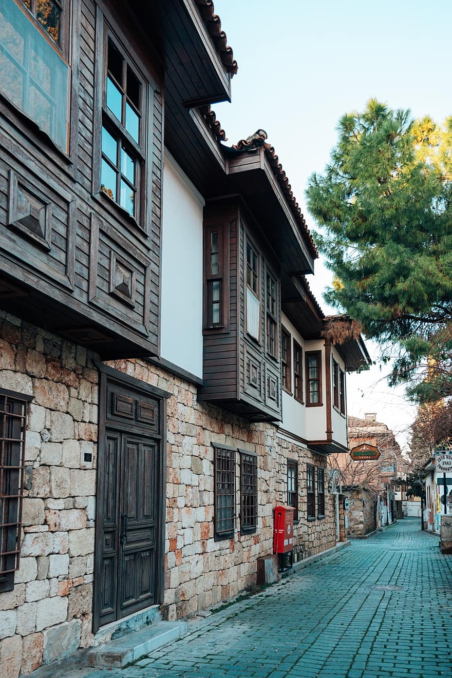 talo, katu, antalya, Turkki, arkkitehtoninen, tunkkainen, retro, Gezi, Kaleici, matkailu, kaupunki