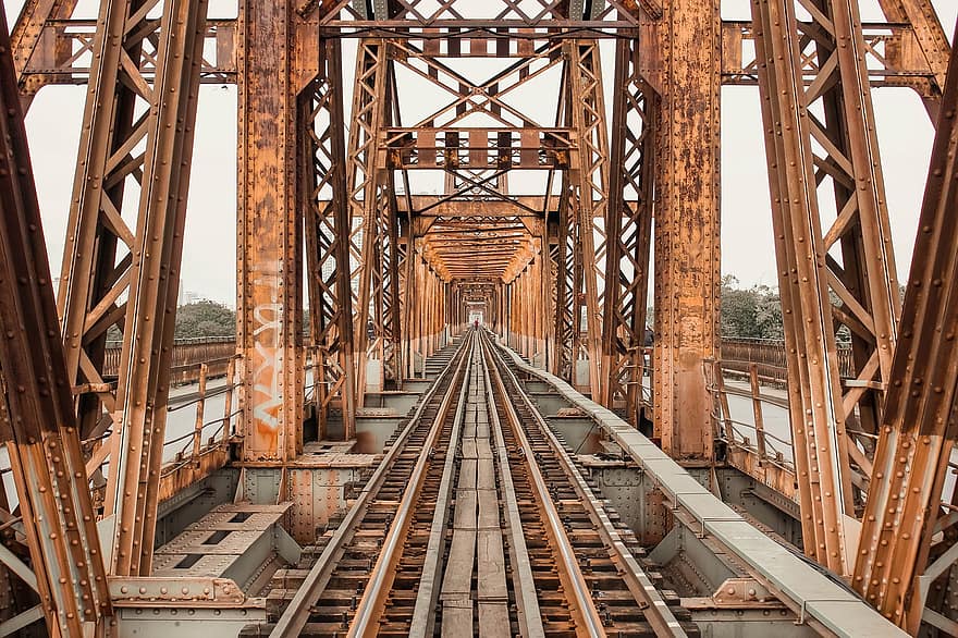 vasúti híd, Hanoi, infrastruktúra, híd, vasúti, Vietnam