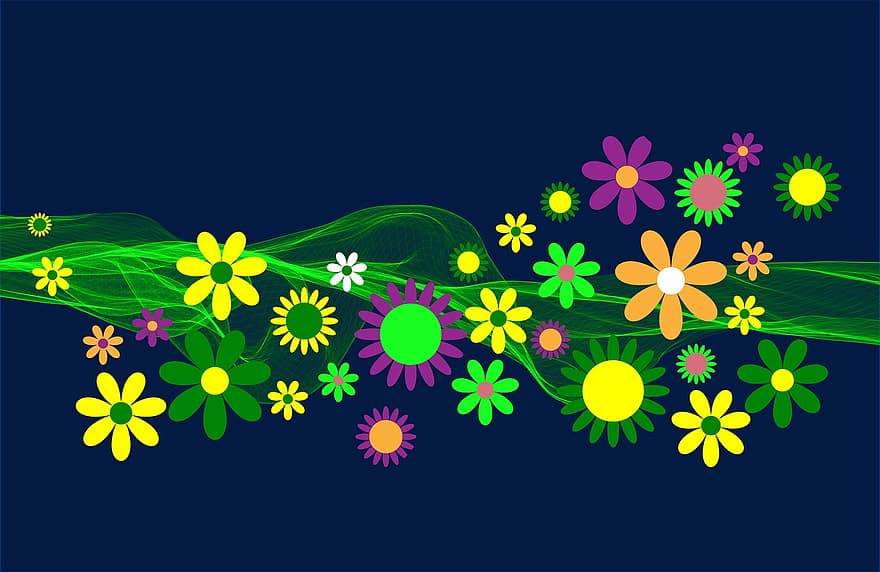 Flower power, blommor, prydnad, dekoration, blommig design, floristik, mönster, orange, retro, deco, hippie
