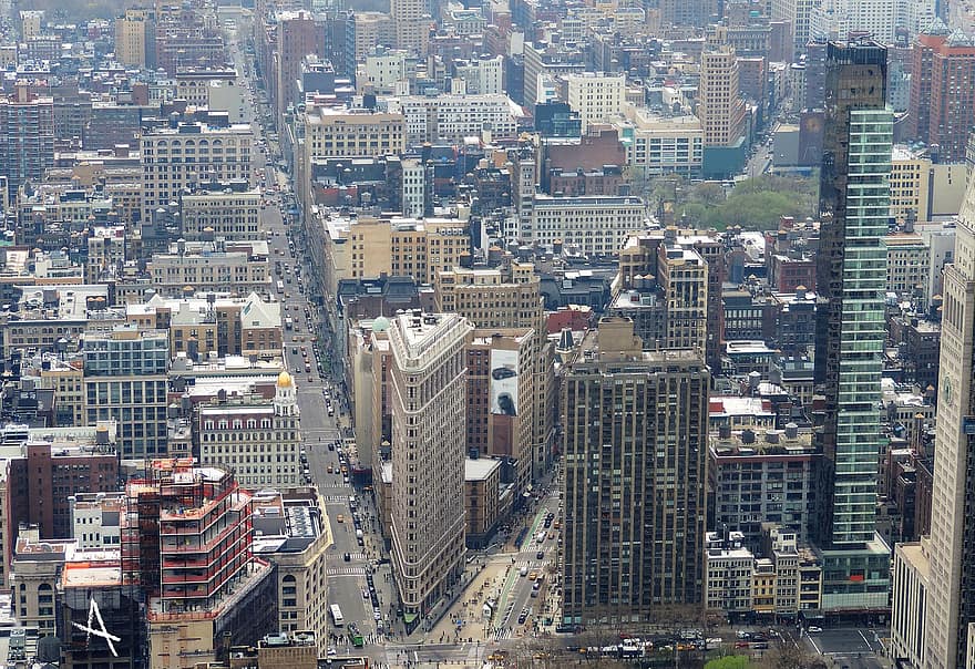 manhattan, new york, by, skyskraper, reise, turisme, bybildet, flybilde, arkitektur, urban skyline, høy vinkel visning
