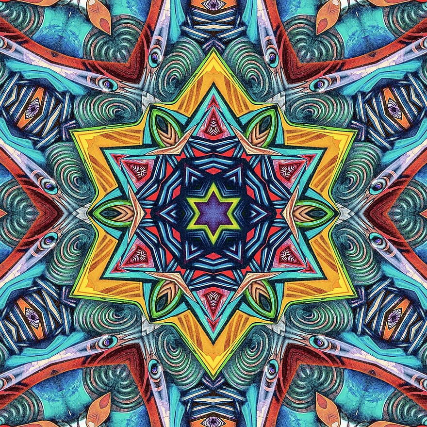 abstrakt, Kaleidoskop, Digital, digitale Kunst, psychedelisch, trippy, Mandala, bunt, symmetrisch, Hintergrund, Ornament