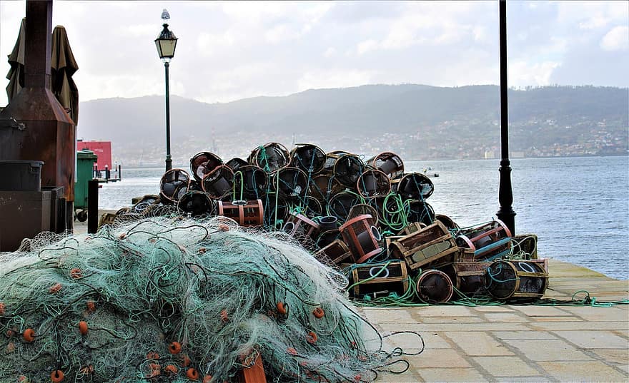 žvejyba, tinklą, žvejams, jūros gėrybės, Pontevedra, metmenys