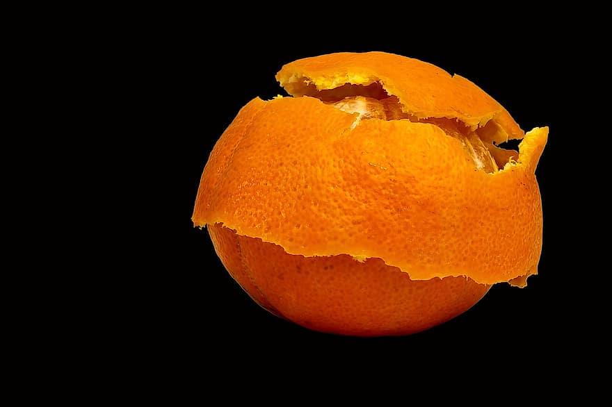 Orange, Obst, Lebensmittel, Orangenschale, Mandarine, Zitrusfrüchte, gesund, Vitamine, geschält, organisch, dunkel