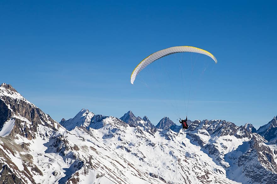 Paragliding, Alps, Mountains, Winter, Adventure, Extreme Sports