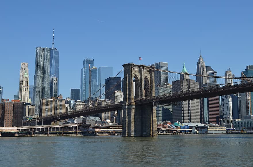la ville de New York, pont, ville, Voyage, tourisme, Manhattan, Urbain, l'horizon, Brooklyn, rivière