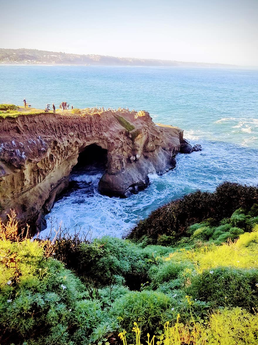 Cliff, Küste, Meer, Natur, Landschaft, Ozean, Wellen, Bäume, San Diego