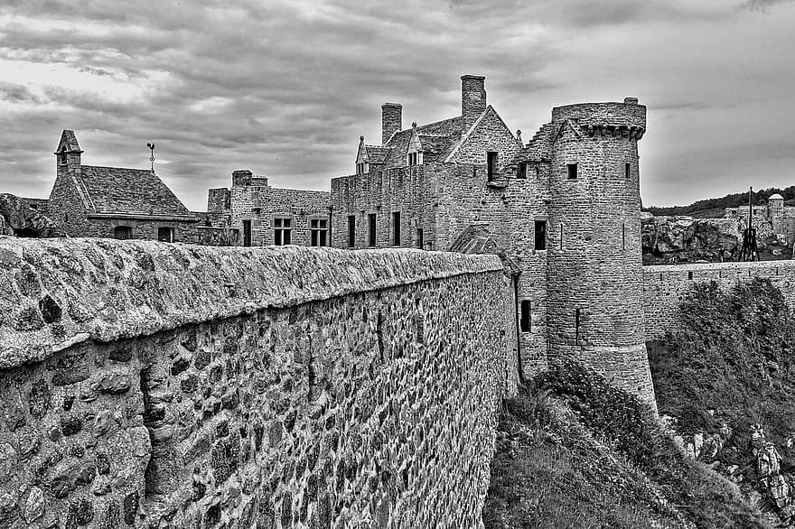 монохромен, замък, Бретан, Pierre, исторически, архитектура, известното място, история, средновековен, стар, култури