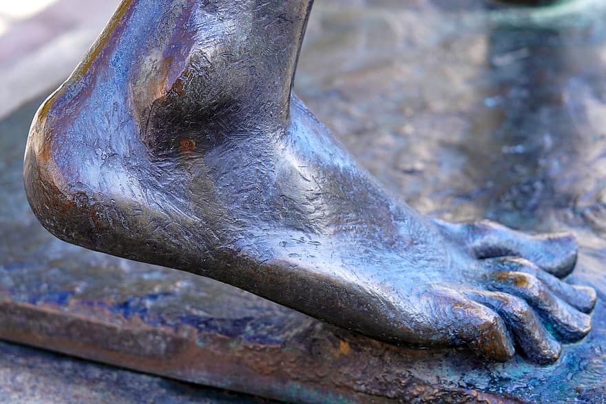 fod, skulptur, statue, metal