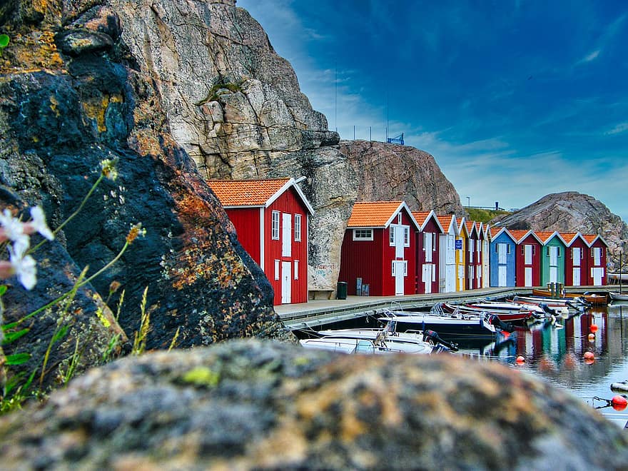 Boats, Boathouses, Speed Boats, Nautical, Transport, Sea, Water, Sky, Archipelago, Nature, Cliffs