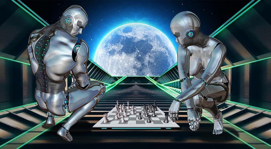 robô, xadrez, android, fantasia, ai, tecnologia, inteligência artificial, robótico