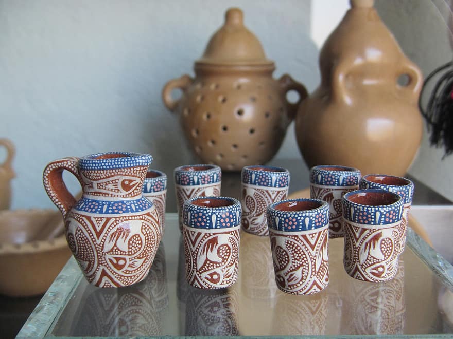 tarro, tazas, vajilla, loza de barro, cerámica, hecho a mano