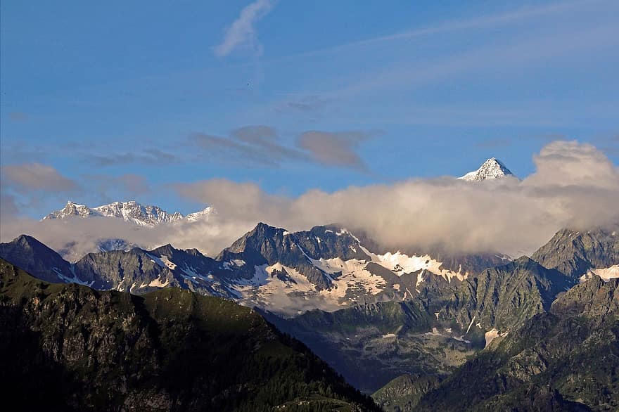 알프스 산맥, 산들, 정상 회담, 스위스, 경치, 산, 산 정상, 눈, 산맥, 구름, 하늘