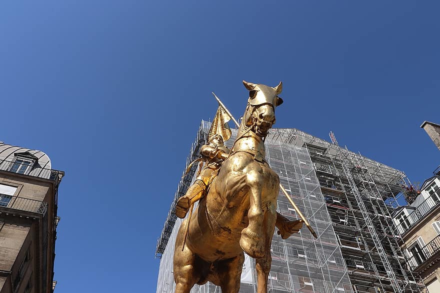статуя, памятник, лошадь, известный, святой, золото, Jeanne, орлеан