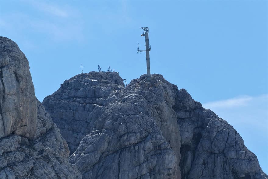 Γεια σου Dachstein, βουνά, Αυστρία, βραχώδη όρη, πύργος μετάδοσης, ορειβασία, αιχμές, τοπίο, βράχια, Kopkarstein Westgrat