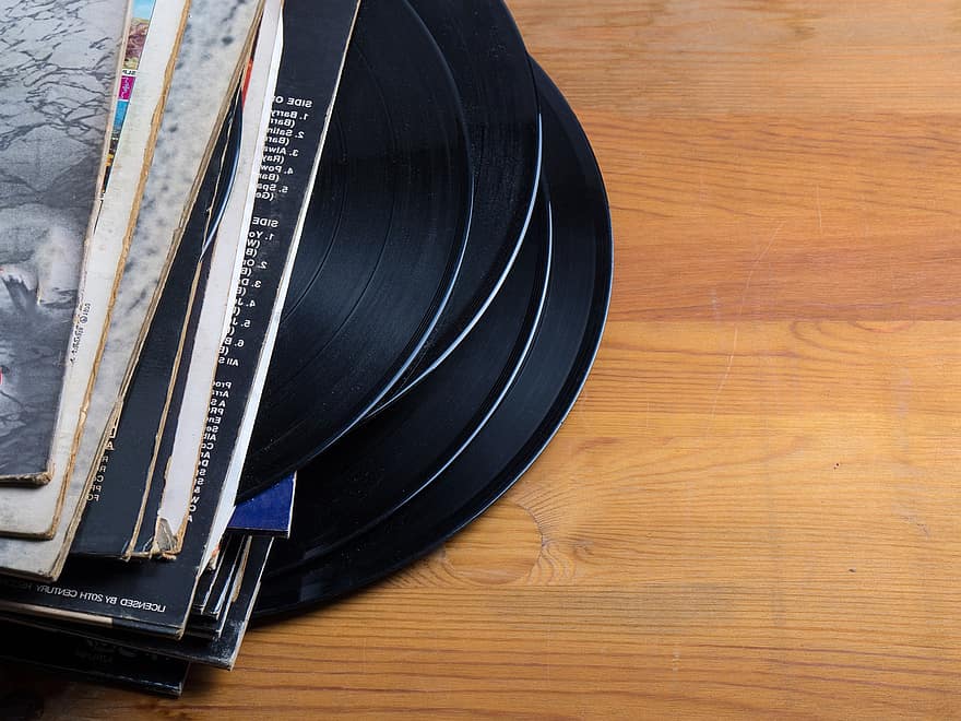 Vinyl Records, Music, Records, old, old-fashioned, turntable, close-up, wood, stack, stereo, equipment