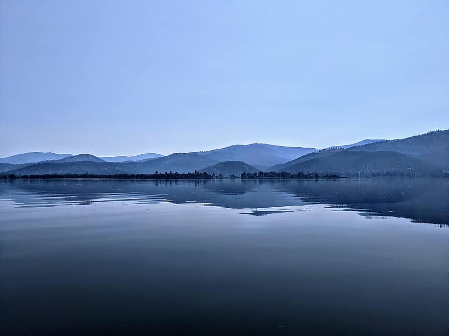 lago, montanhas, lago killarney, reflexão, idaho