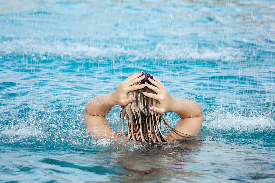 महिला, तैराकी, बीच, गर्मी, पूल, स्विमिंग पूल, पानी, महिलाओं, भीगा हुआ, छुट्टियों, आनंद