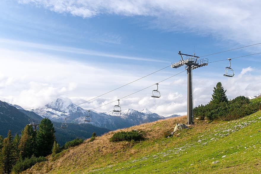 resor ski, lift ski, Obertauern, kereta gantung, Austria, gunung, pegunungan Alpen, alam, salju, puncak gunung, biru