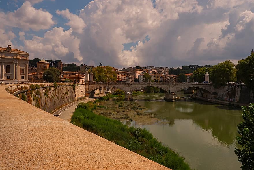 la Mã, con sông, Nước Ý, nơi nổi tiếng, ngành kiến ​​trúc, cầu, cảnh quan thành phố, lịch sử, Nước, mùa hè, hoàng hôn