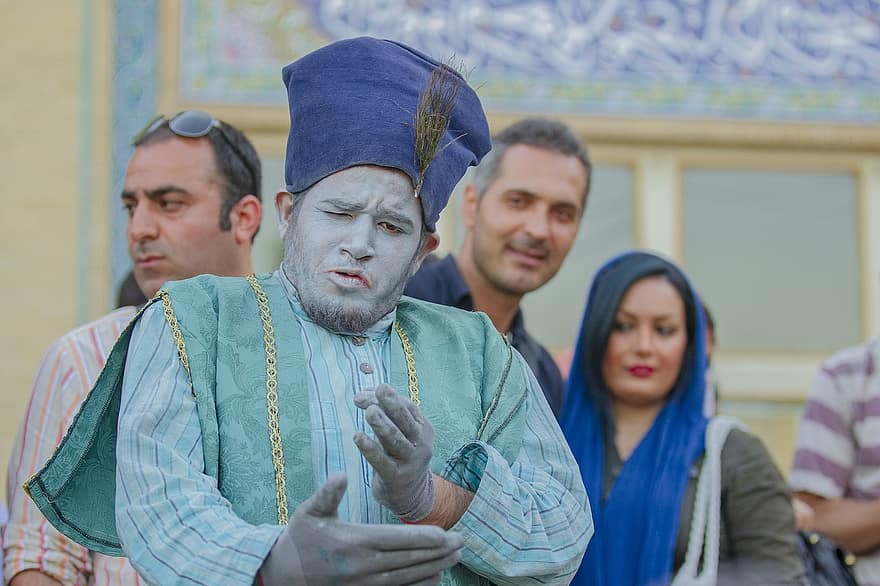 artista di strada, artista, persone, attore, uomo d'argento, trucco, costume, prestazione, Teatro, iraniano, persiano