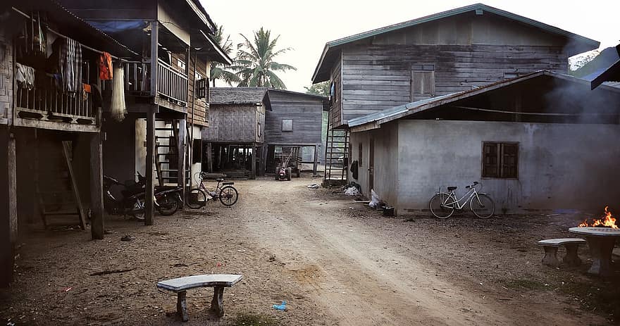 stradă, sat, comunitate, viu, case, lemn, culturi, vechi, arhitectură, rural, abandonat