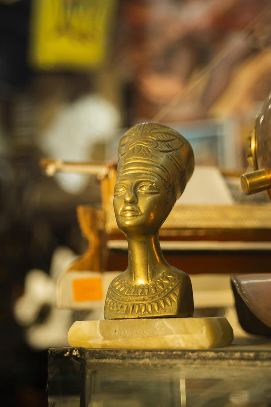 статуя Нефертити, статуэтка нефертити, египетская статуя, античный, культуры, религия, буддизм, статуя, дерево, духовность, скульптура