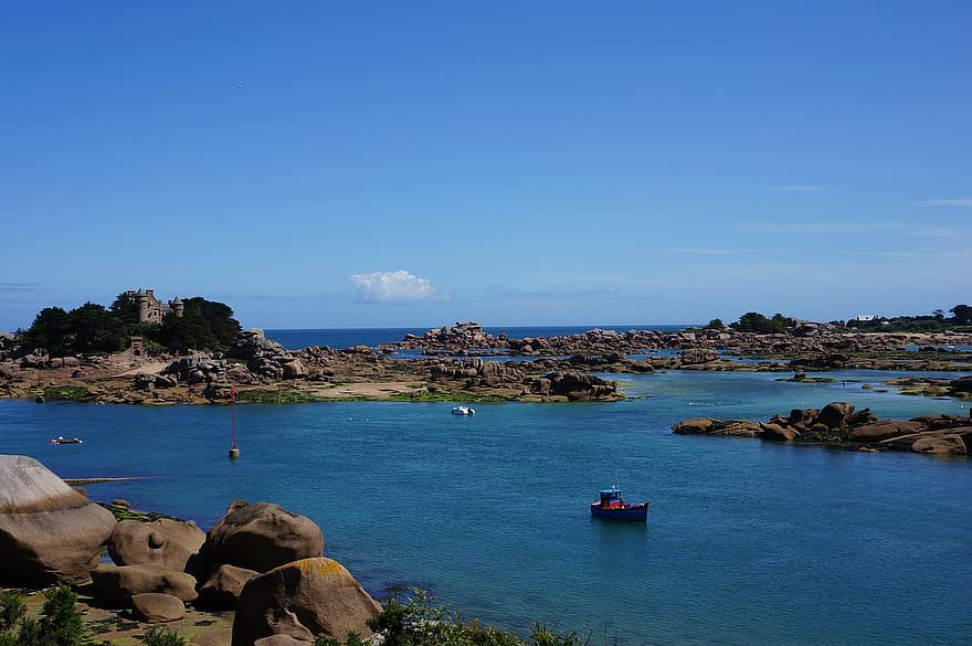 tenger, sziklák, víz, tengerpart, ünnep, szabadban, Franciaország, Brittany, panoráma