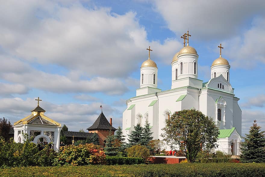 ortodosso, Chiesa, monastero, architettura, cristianesimo, costruzione, Ucraina, nuvole, tradizionale, Zymne, Volynska