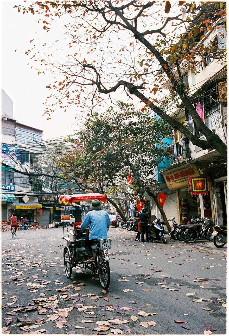Hanói, Vietnã, rua, viagem, Carrinho de bicicleta, pessoas, transporte, estrada, tradicional, cultura, ao ar livre