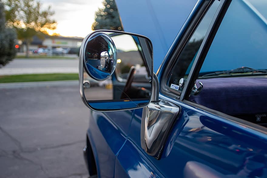auto, chevy, klasický, detail, zrcadlo